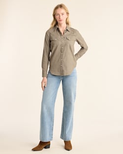 ALTERNATE VIEW OF WOMEN'S PRINTED CORDUROY GAMBLER SHIRT IN SAGE GREEN image number 5