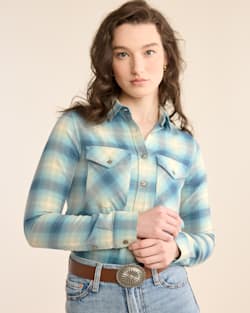 WOMEN'S PLAID MADISON DOUBLEBRUSHED FLANNEL SHIRT IN AQUA OMBRE image number 1