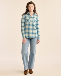 ALTERNATE VIEW OF WOMEN'S PLAID MADISON DOUBLEBRUSHED FLANNEL SHIRT IN AQUA OMBRE image number 4