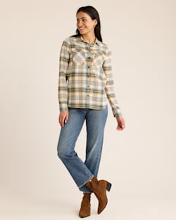 ALTERNATE VIEW OF WOMEN'S PLAID MADISON DOUBLEBRUSHED FLANNEL SHIRT IN CREAM MULTI image number 5