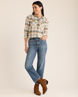 ALTERNATE VIEW OF WOMEN'S PLAID MADISON DOUBLEBRUSHED FLANNEL SHIRT IN CREAM MULTI image number 6