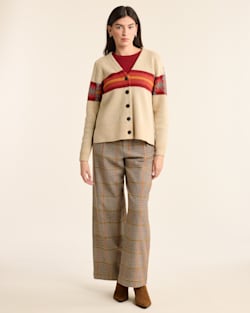 ALTERNATE VIEW OF WOMEN'S LAMBSWOOL GRAPHIC CARDIGAN IN VINTAGE TAN MULTI image number 6