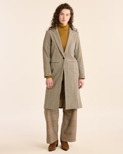 WOMEN'S HUDSON LONG WOOL COAT IN TAN/BROWN CHECK image number 1