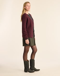 ALTERNATE VIEW OF WOMEN'S SHETLAND COLLECTION FISHERMAN CARDIGAN IN BURGUNDY image number 2