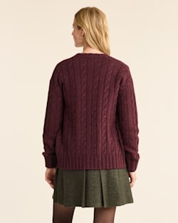 ALTERNATE VIEW OF WOMEN'S SHETLAND COLLECTION FISHERMAN CARDIGAN IN BURGUNDY image number 3