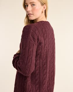 ALTERNATE VIEW OF WOMEN'S SHETLAND COLLECTION FISHERMAN CARDIGAN IN BURGUNDY image number 6