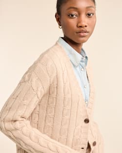 ALTERNATE VIEW OF WOMEN'S SHETLAND COLLECTION FISHERMAN CARDIGAN IN SOFT TAUPE image number 5