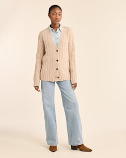 ALTERNATE VIEW OF WOMEN'S SHETLAND COLLECTION FISHERMAN CARDIGAN IN SOFT TAUPE image number 6