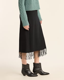 ALTERNATE VIEW OF WOMEN'S WOOL FRINGED WRAP SKIRT IN BLACK image number 2