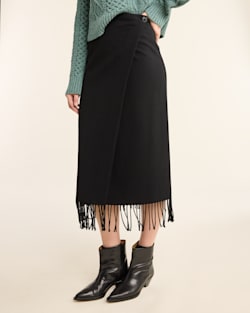 ALTERNATE VIEW OF WOMEN'S WOOL FRINGED WRAP SKIRT IN BLACK image number 4