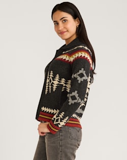 ALTERNATE VIEW OF WOMEN'S ALPINE LAMBSWOOL ZIP CARDIGAN IN BLACK MULTI image number 3