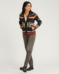 ALTERNATE VIEW OF WOMEN'S ALPINE LAMBSWOOL ZIP CARDIGAN IN BLACK MULTI image number 5