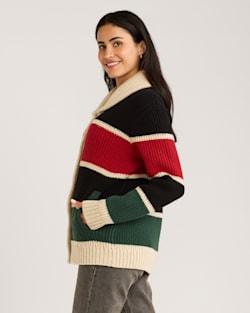 ALTERNATE VIEW OF WOMEN'S RANGER STRIPE LAMBSWOOL CARDIGAN IN BLACK MULTI image number 2
