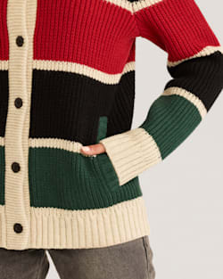ALTERNATE VIEW OF WOMEN'S RANGER STRIPE LAMBSWOOL CARDIGAN IN BLACK MULTI image number 4