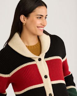 ALTERNATE VIEW OF WOMEN'S RANGER STRIPE LAMBSWOOL CARDIGAN IN BLACK MULTI image number 5