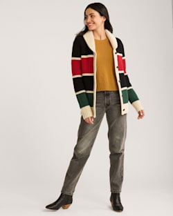 ALTERNATE VIEW OF WOMEN'S RANGER STRIPE LAMBSWOOL CARDIGAN IN BLACK MULTI image number 6
