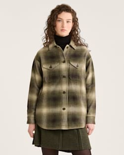 WOMEN'S PLAID WOOL SHIRT JACKET IN GREEN/BROWN OMBRE image number 1