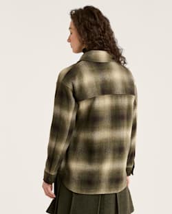 ALTERNATE VIEW OF WOMEN'S PLAID WOOL SHIRT JACKET IN GREEN/BROWN OMBRE image number 3