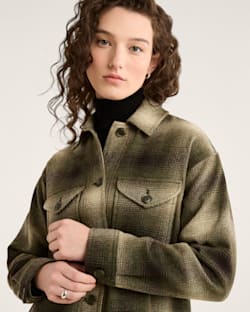 ALTERNATE VIEW OF WOMEN'S PLAID WOOL SHIRT JACKET IN GREEN/BROWN OMBRE image number 4