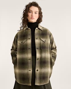 ALTERNATE VIEW OF WOMEN'S PLAID WOOL SHIRT JACKET IN GREEN/BROWN OMBRE image number 5