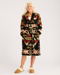 WOMEN'S NEHALEM COTTON TERRY VELOUR ROBE IN BLACK/RED image number 1