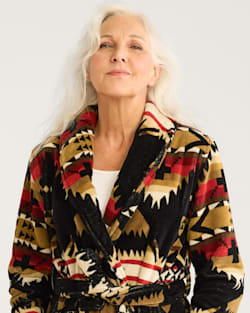 ALTERNATE VIEW OF WOMEN'S NEHALEM COTTON TERRY VELOUR ROBE IN BLACK/RED image number 5