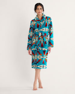 ALTERNATE VIEW OF WOMEN'S TUCSON COTTON TERRY VELOUR ROBE IN TURQUOISE image number 4