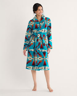 ALTERNATE VIEW OF WOMEN'S TUCSON COTTON TERRY VELOUR ROBE IN TURQUOISE image number 5