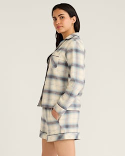 ALTERNATE VIEW OF WOMEN'S PLAID FLANNEL PAJAMA SHORT SET IN LIGHT BLUE OMBRE image number 2