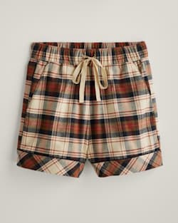ALTERNATE VIEW OF WOMEN'S PLAID FLANNEL PAJAMA SHORT SET IN TAN/BLACK/BRICK image number 3
