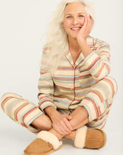 ALTERNATE VIEW OF WOMEN'S BRIDGER STRIPE FLANNEL PAJAMA SET IN IVORY image number 5