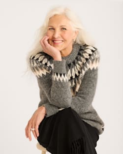 ALTERNATE VIEW OF WOMEN'S OVERSIZED ALPACA FAIR ISLE SWEATER IN GREY MULTI image number 5