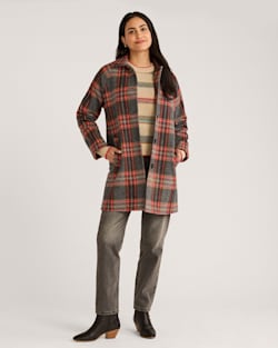 WOMEN'S PLAID WOOL MAC COAT IN RED/CHARCOAL MULTI image number 1
