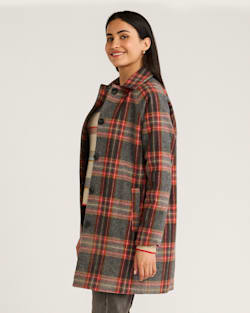 ALTERNATE VIEW OF WOMEN'S PLAID WOOL MAC COAT IN RED/CHARCOAL MULTI image number 2