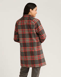 ALTERNATE VIEW OF WOMEN'S PLAID WOOL MAC COAT IN RED/CHARCOAL MULTI image number 3