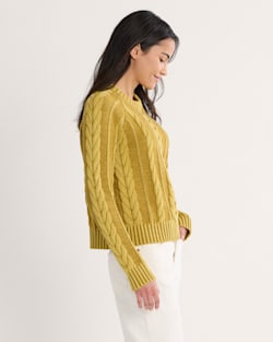 ALTERNATE VIEW OF WOMEN'S COTTON CABLE SWEATER IN GOLD image number 3