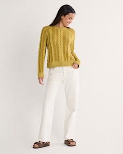 ALTERNATE VIEW OF WOMEN'S COTTON CABLE SWEATER IN GOLD image number 4