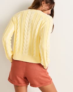 ALTERNATE VIEW OF WOMEN'S COTTON CABLE SWEATER IN BUTTER YELLOW image number 2
