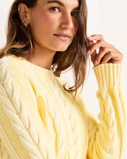 ALTERNATE VIEW OF WOMEN'S COTTON CABLE SWEATER IN BUTTER YELLOW image number 4