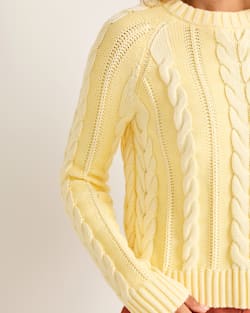 ALTERNATE VIEW OF WOMEN'S COTTON CABLE SWEATER IN BUTTER YELLOW image number 5