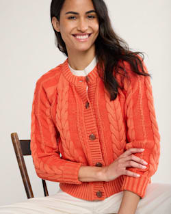 WOMEN'S COTTON CABLE CARDIGAN IN POPPY image number 1