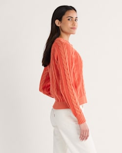 ALTERNATE VIEW OF WOMEN'S COTTON CABLE CARDIGAN IN POPPY image number 3