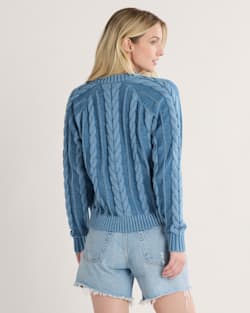 ALTERNATE VIEW OF WOMEN'S COTTON CABLE CARDIGAN IN DUSTY BLUE image number 2