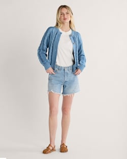 ALTERNATE VIEW OF WOMEN'S COTTON CABLE CARDIGAN IN DUSTY BLUE image number 4