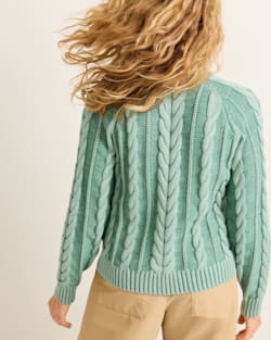 ALTERNATE VIEW OF WOMEN'S COTTON CABLE CARDIGAN IN TEAL BLUE image number 2