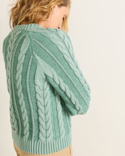 ALTERNATE VIEW OF WOMEN'S COTTON CABLE CARDIGAN IN TEAL BLUE image number 5