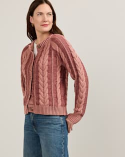 WOMEN'S COTTON CABLE CARDIGAN IN DARK ROSE image number 1