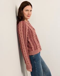 ALTERNATE VIEW OF WOMEN'S COTTON CABLE CARDIGAN IN DARK ROSE image number 3