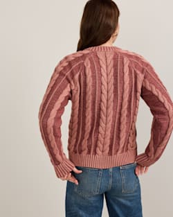 ALTERNATE VIEW OF WOMEN'S COTTON CABLE CARDIGAN IN DARK ROSE image number 4
