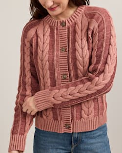 ALTERNATE VIEW OF WOMEN'S COTTON CABLE CARDIGAN IN DARK ROSE image number 5